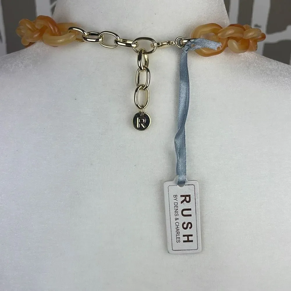Rush By Denis & Charles Plastic Shades of Amber Chain Link Necklace NEW - Picture 5 of 5